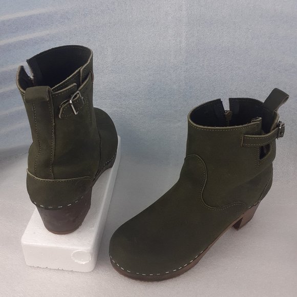 Sandgrens NEW YORK HIGH Handmade Swedish Clog Forest Green Leather Boot 41/8.5 - Picture 1 of 16